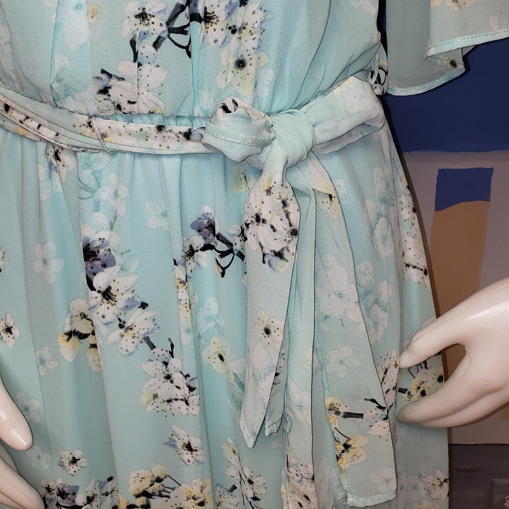 Calvin Klein Floral Cold Shoulder Belted Chiffon Maxi dress - Picture 6 of 15